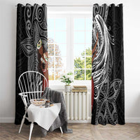 Tahiti Islands Polynesian Plumeria Window Curtain Tahitian Vahine 'Ote'a - Black