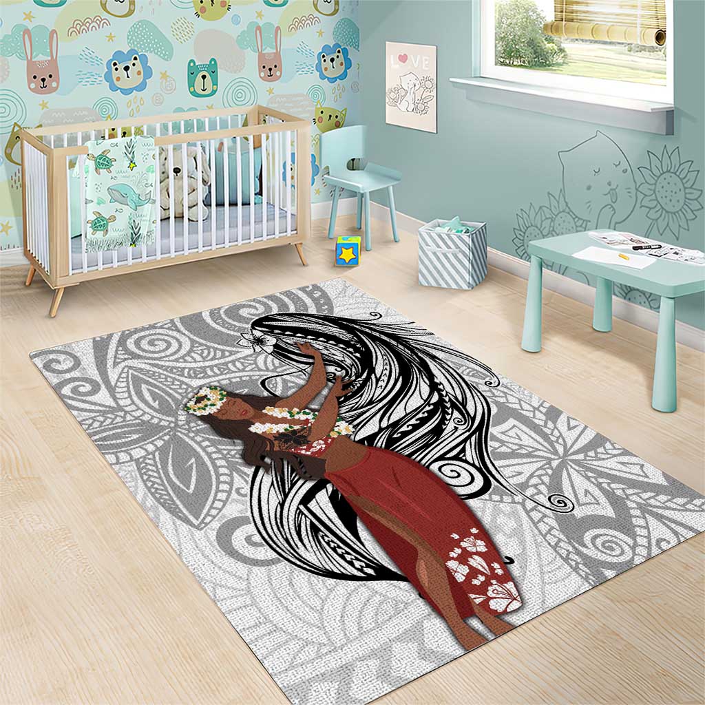 Tahiti Islands Polynesian Plumeria Area Rug Tahitian Vahine 'Ote'a - White