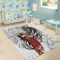 Tahiti Islands Polynesian Plumeria Area Rug Tahitian Vahine 'Ote'a - White