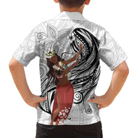Tahiti Islands Polynesian Plumeria Family Matching Long Sleeve Bodycon Dress and Hawaiian Shirt Tahitian Vahine 'Ote'a - White LT7 - Polynesian Pride