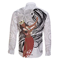 Tahiti Islands Polynesian Plumeria Family Matching Long Sleeve Bodycon Dress and Hawaiian Shirt Tahitian Vahine 'Ote'a - White LT7 - Polynesian Pride