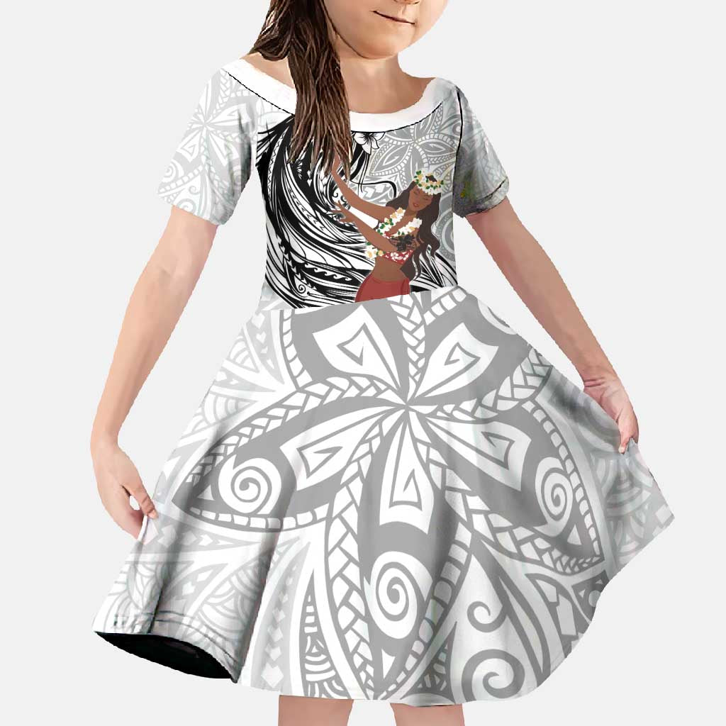 Tahiti Islands Polynesian Plumeria Family Matching Mermaid Dress and Hawaiian Shirt Tahitian Vahine 'Ote'a - White LT7 Daughter's Dress White - Polynesian Pride