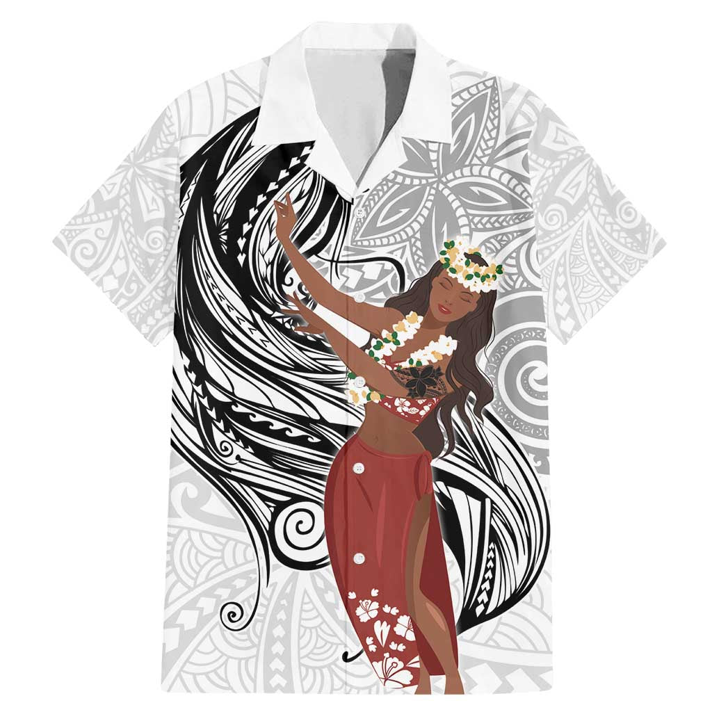 Tahiti Islands Polynesian Plumeria Family Matching Mermaid Dress and Hawaiian Shirt Tahitian Vahine 'Ote'a - White LT7 Dad's Shirt - Short Sleeve White - Polynesian Pride