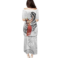 Tahiti Islands Polynesian Plumeria Family Matching Puletasi and Hawaiian Shirt Tahitian Vahine 'Ote'a - White LT7 - Polynesian Pride