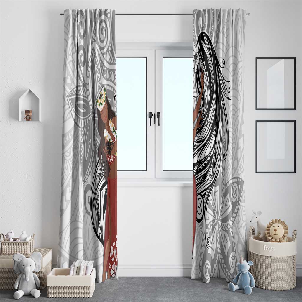 Tahiti Islands Polynesian Plumeria Window Curtain Tahitian Vahine 'Ote'a - White