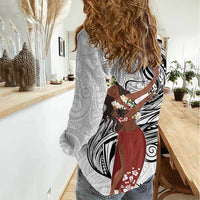 Tahiti Islands Polynesian Plumeria Women Casual Shirt Tahitian Vahine 'Ote'a - White LT7 - Polynesian Pride