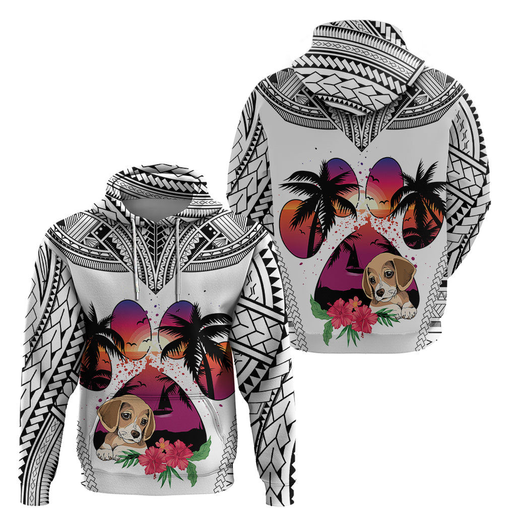 Polynesian Hoodie Dog Lover With Beagle - Sunset At The Beach White Ver LT7 - Polynesian Pride