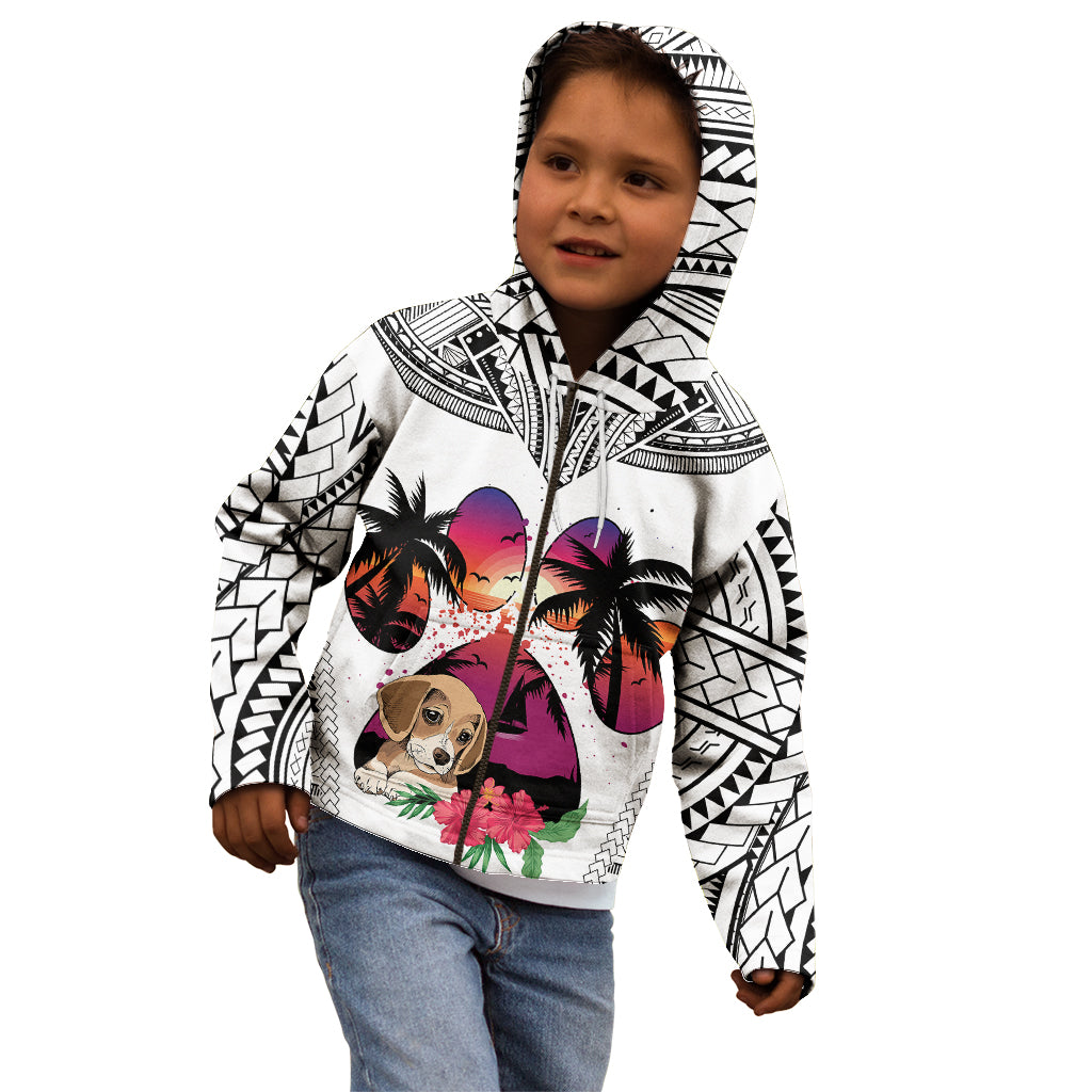Polynesian Kid Hoodie Dog Lover With Beagle - Sunset At The Beach White Ver LT7 - Polynesian Pride