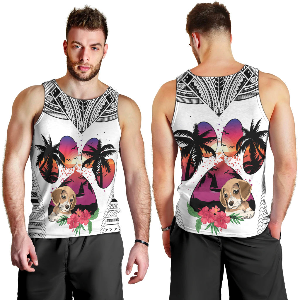 Polynesian Men Tank Top Dog Lover With Beagle - Sunset At The Beach White Ver LT7 - Polynesian Pride
