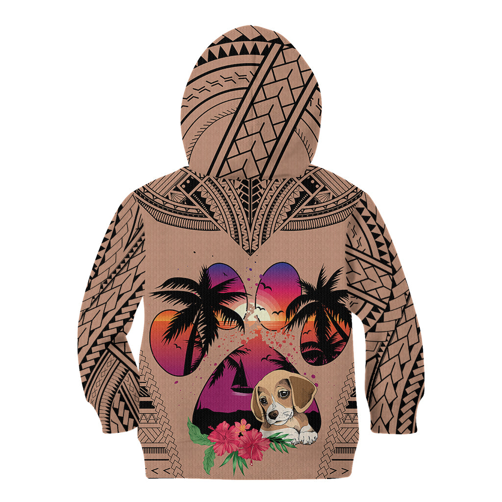 Polynesian Kid Hoodie Dog Lover With Beagle - Sunset At The Beach Brown Ver LT7 - Polynesian Pride