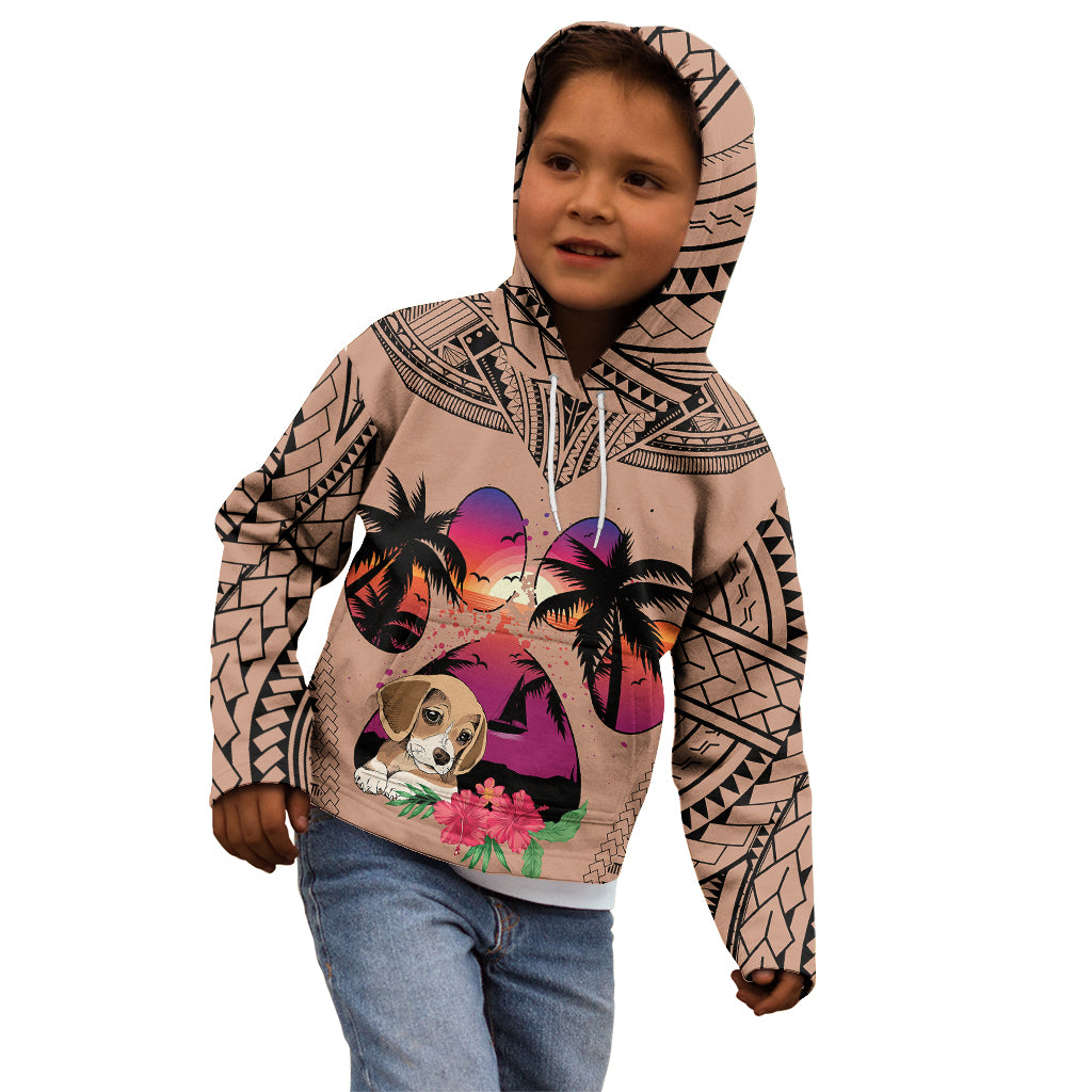 Polynesian Kid Hoodie Dog Lover With Beagle - Sunset At The Beach Brown Ver LT7 - Polynesian Pride