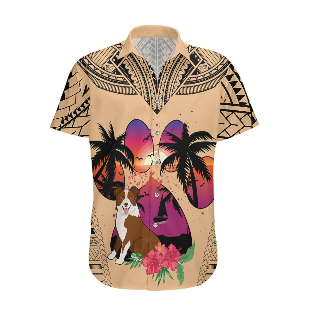 Polynesian Hawaiian Shirt Dog Lover With Border Collie - Sunset At The Beach LT7 Coral - Polynesian Pride