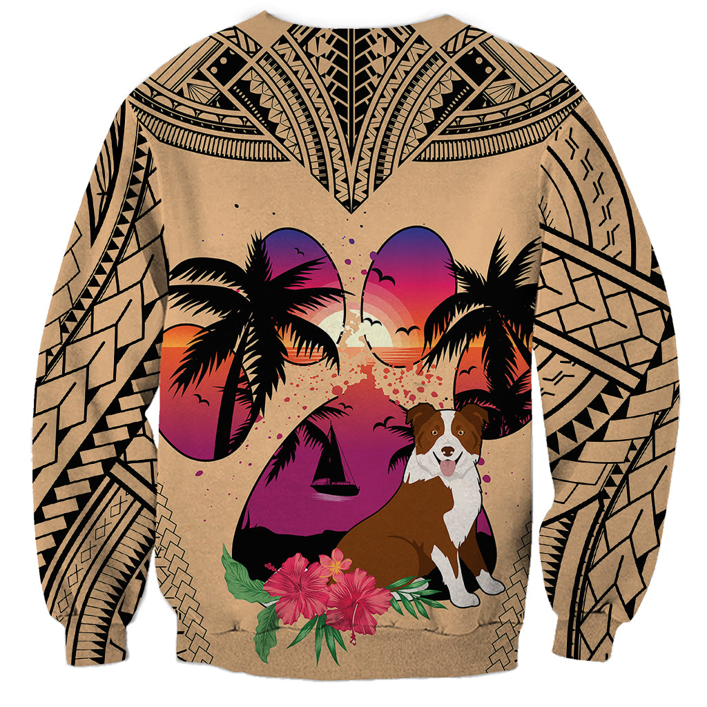 Polynesian Sweatshirt Dog Lover With Border Collie - Sunset At The Beach LT7 - Polynesian Pride