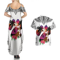Polynesian Couples Matching Summer Maxi Dress and Hawaiian Shirt Dog Lover With Border Collie - Sunset At The Beach White Ver LT7 - Polynesian Pride