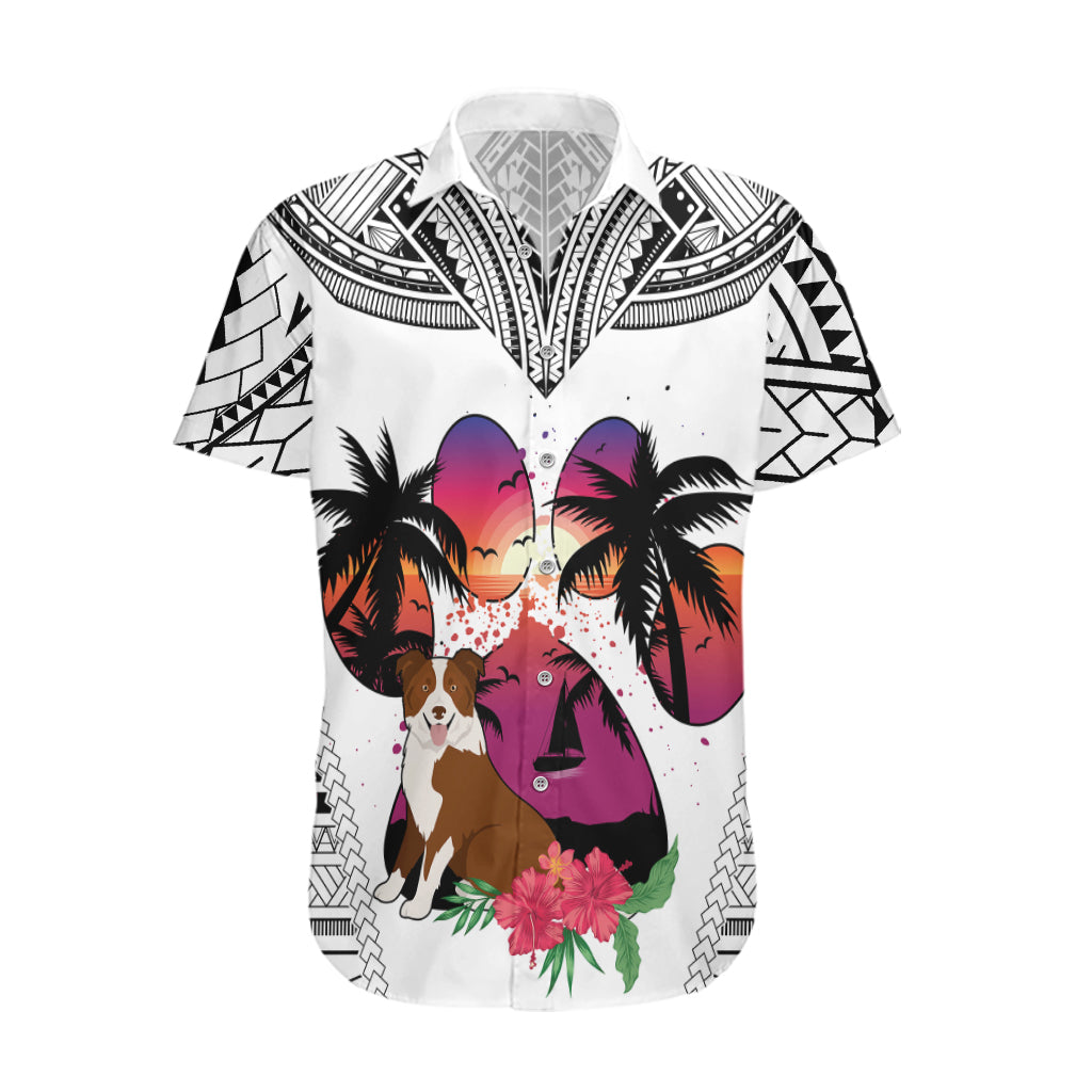 Polynesian Hawaiian Shirt Dog Lover With Border Collie - Sunset At The Beach White Ver LT7 White - Polynesian Pride