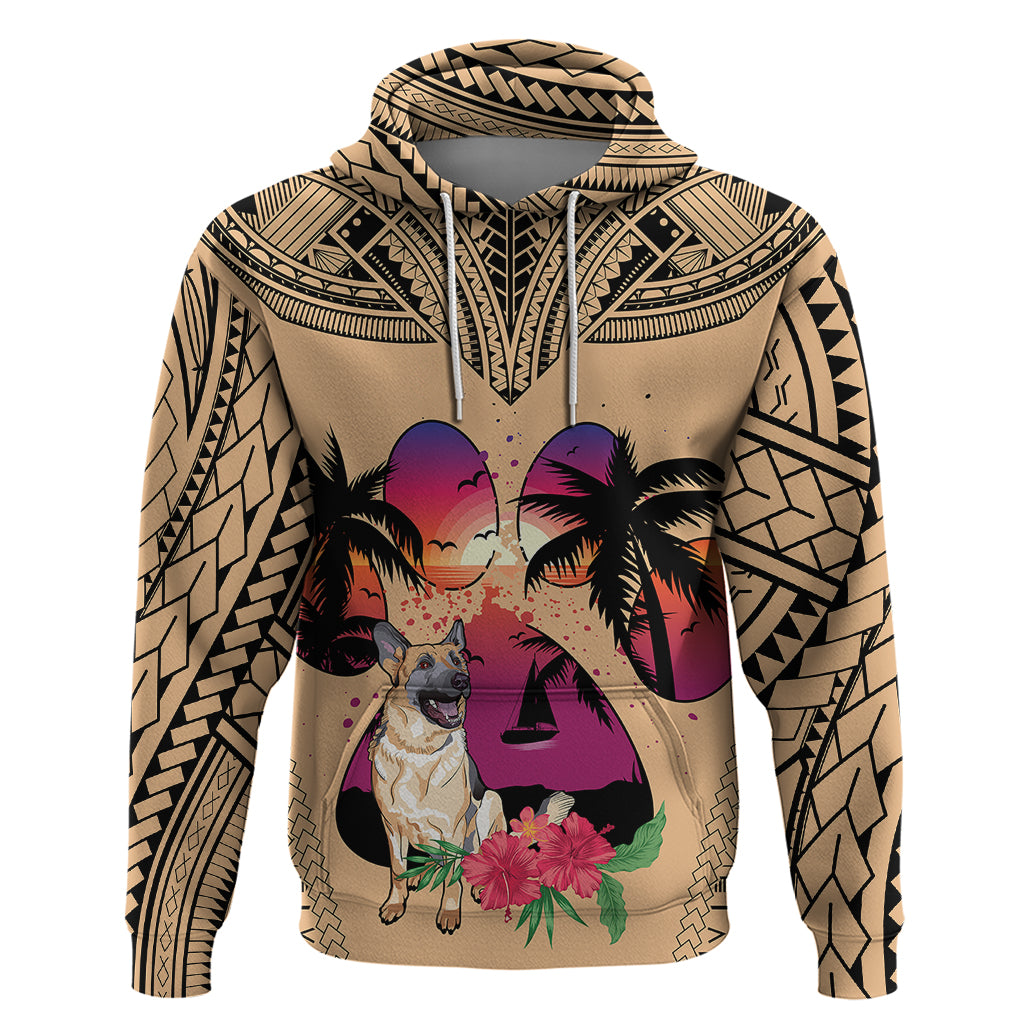 Polynesian Hoodie Dog Lover With German Shepherd - Sunset At The Beach LT7 Coral - Polynesian Pride