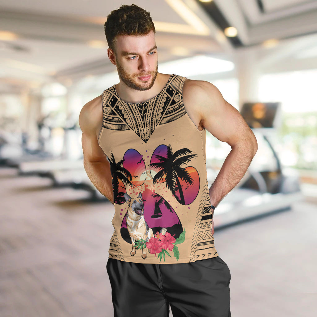 Polynesian Men Tank Top Dog Lover With German Shepherd - Sunset At The Beach LT7 - Polynesian Pride