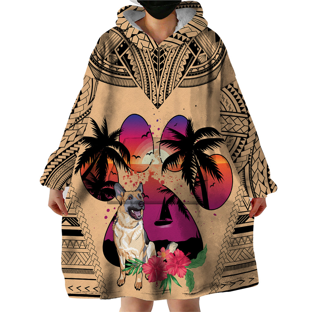 Polynesian Wearable Blanket Hoodie Dog Lover With German Shepherd - Sunset At The Beach LT7 - Polynesian Pride