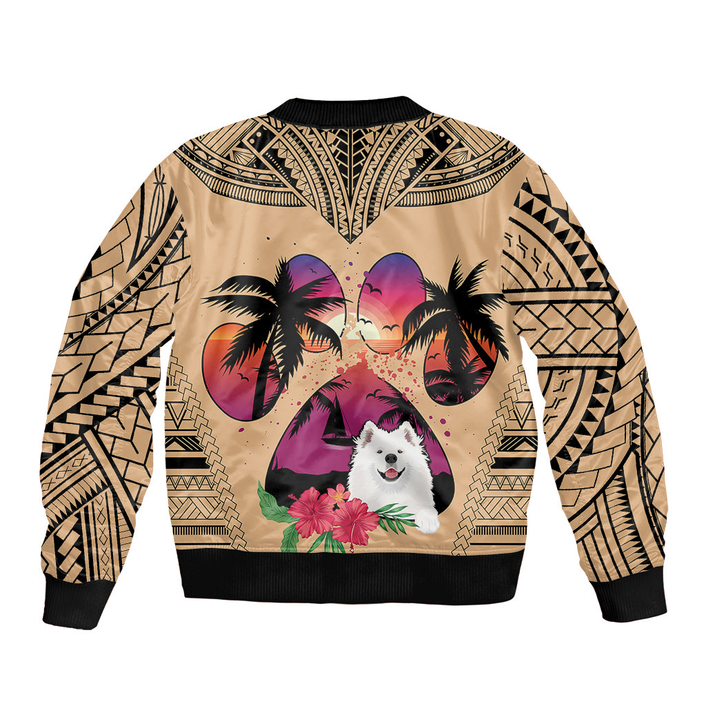Polynesian Bomber Jacket Dog Lover With Samoyed - Sunset At The Beach LT7 - Polynesian Pride