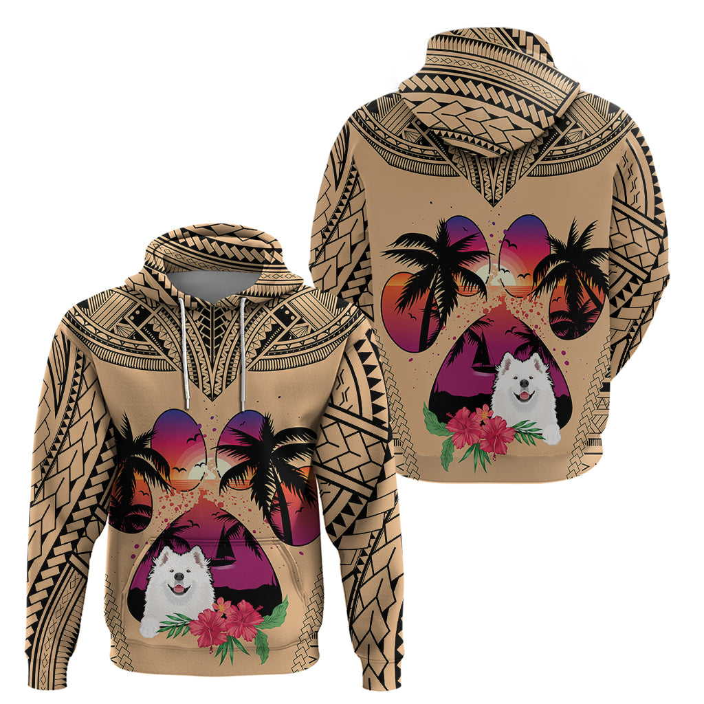 Polynesian Hoodie Dog Lover With Samoyed - Sunset At The Beach LT7 - Polynesian Pride