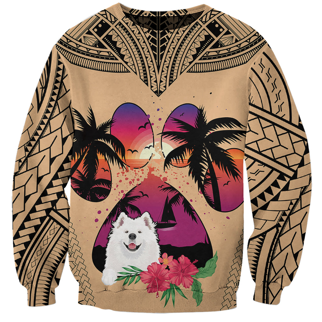 Polynesian Sweatshirt Dog Lover With Samoyed - Sunset At The Beach LT7 Unisex Coral - Polynesian Pride