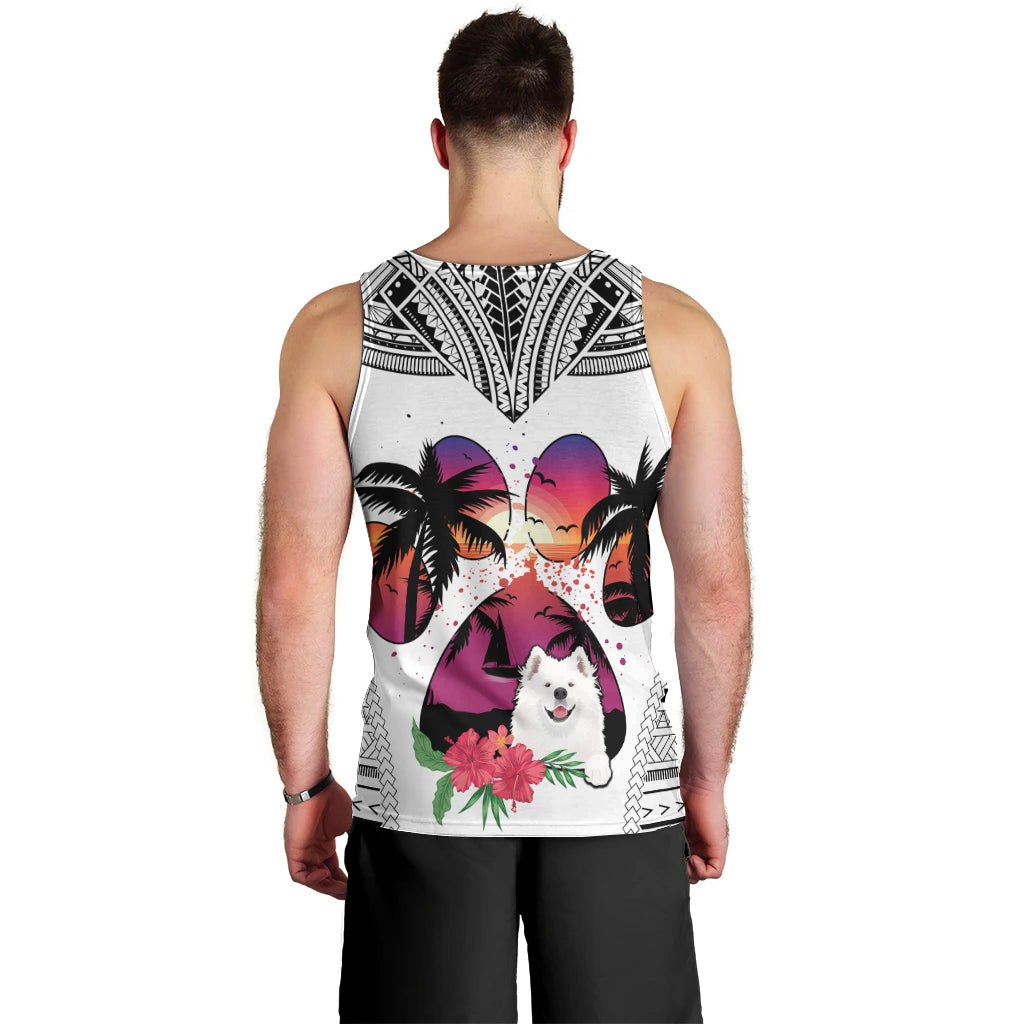 Polynesian Men Tank Top Dog Lover With Samoyed - Sunset At The Beach White Ver LT7 - Polynesian Pride