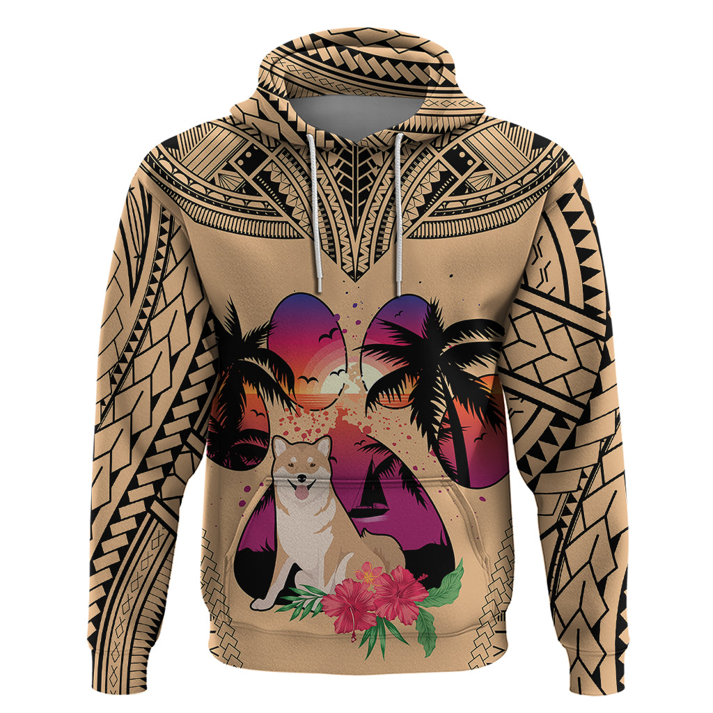 Polynesian Hoodie Dog Lover With Shiba Inu - Sunset At The Beach LT7 Coral - Polynesian Pride