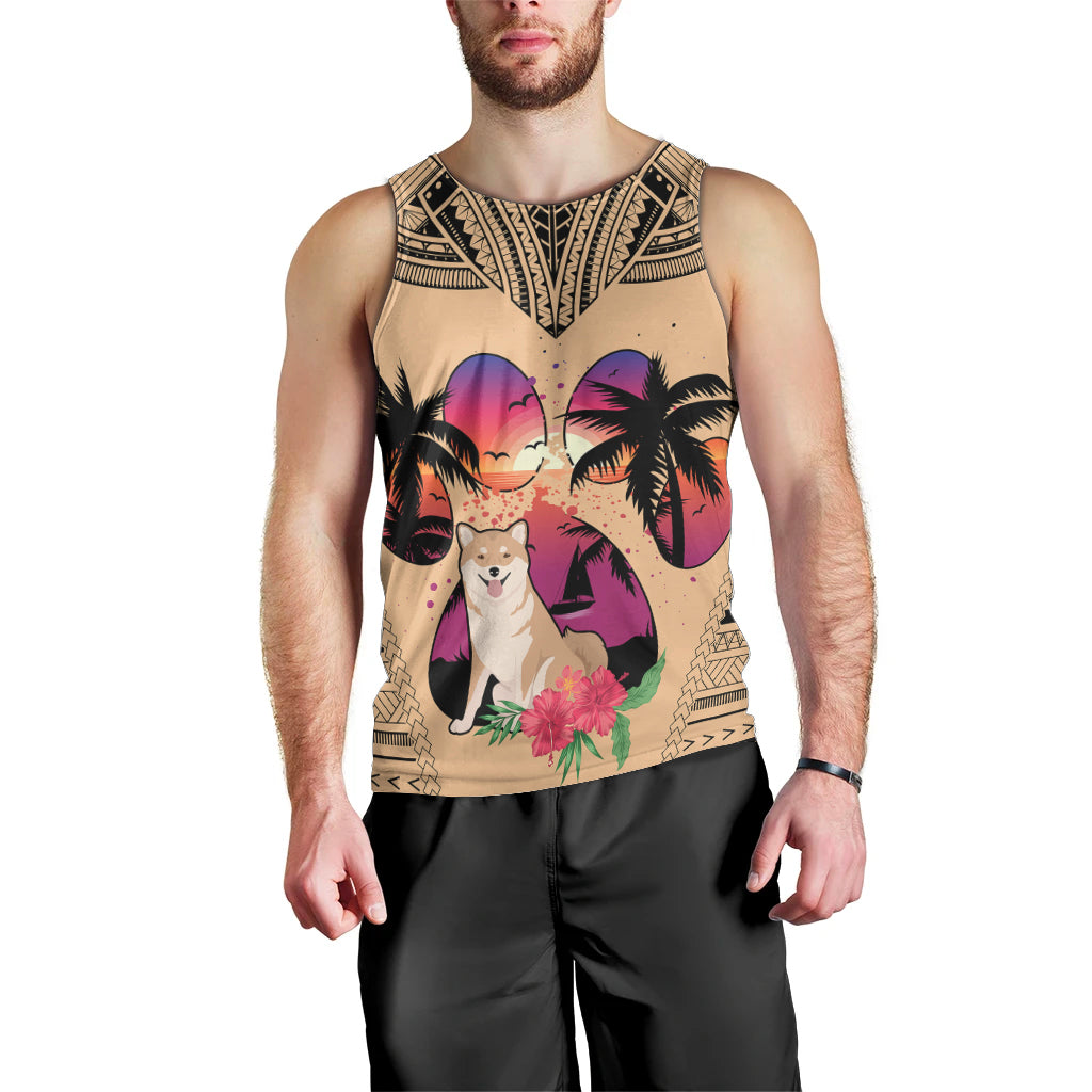 Polynesian Men Tank Top Dog Lover With Shiba Inu - Sunset At The Beach LT7 - Polynesian Pride