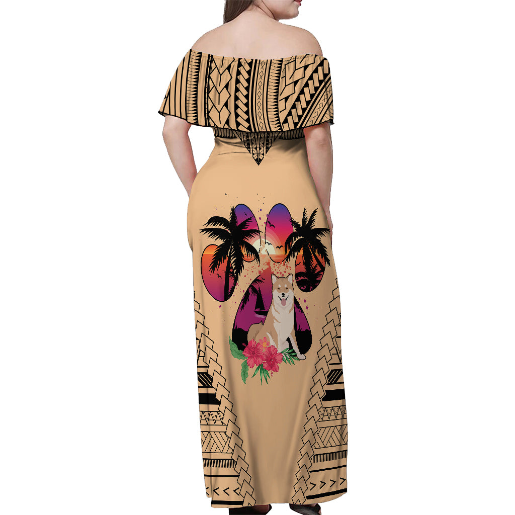 Polynesian Off Shoulder Maxi Dress Dog Lover With Shiba Inu - Sunset At The Beach LT7 - Polynesian Pride