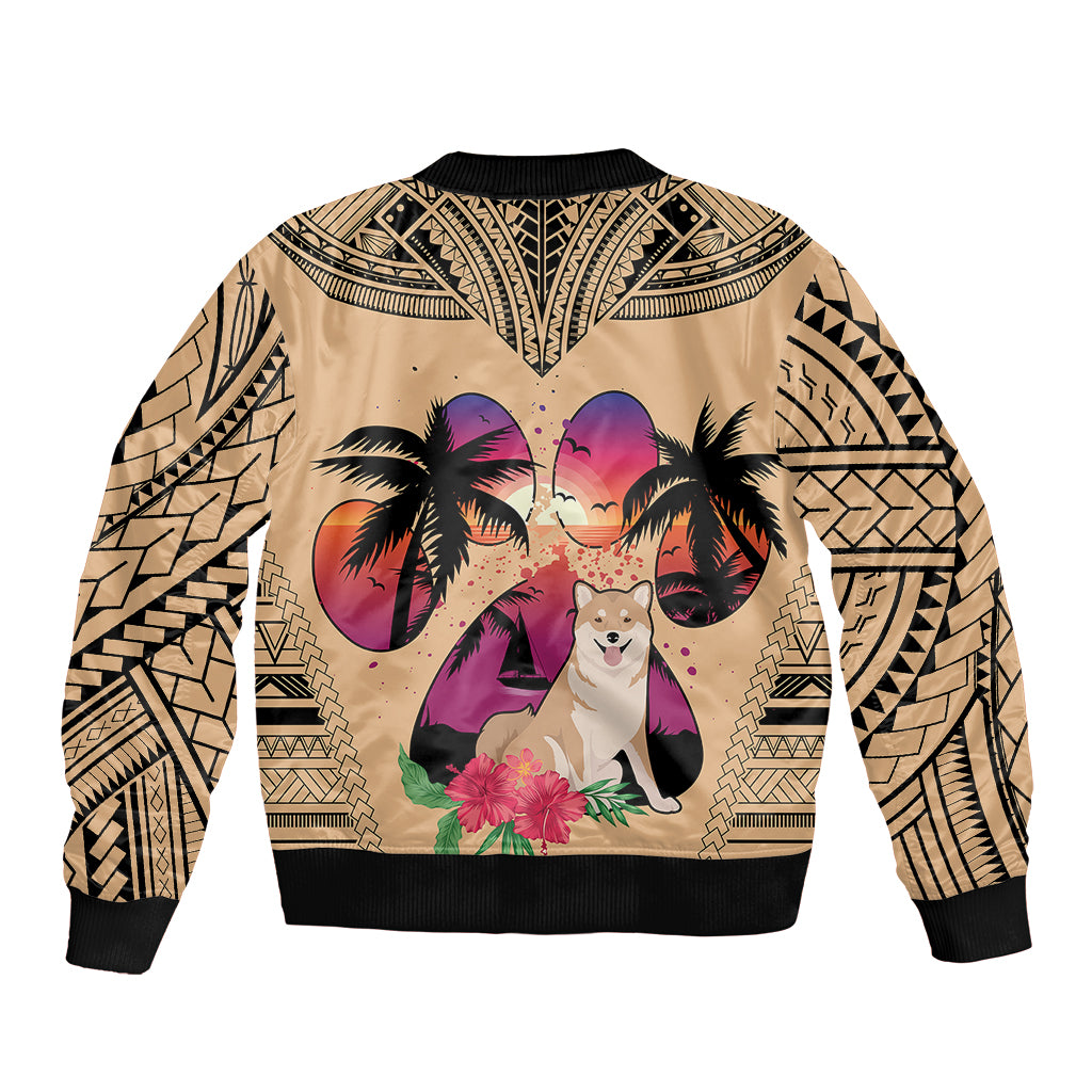 Polynesian Sleeve Zip Bomber Jacket Dog Lover With Shiba Inu - Sunset At The Beach LT7 - Polynesian Pride