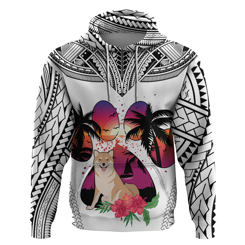 Polynesian Hoodie Dog Lover With Shiba Inu - Sunset At The Beach White Ver LT7 White - Polynesian Pride