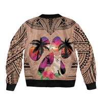 Polynesian Bomber Jacket Dog Lover With Shiba Inu - Sunset At The Beach Brown Ver LT7 - Polynesian Pride