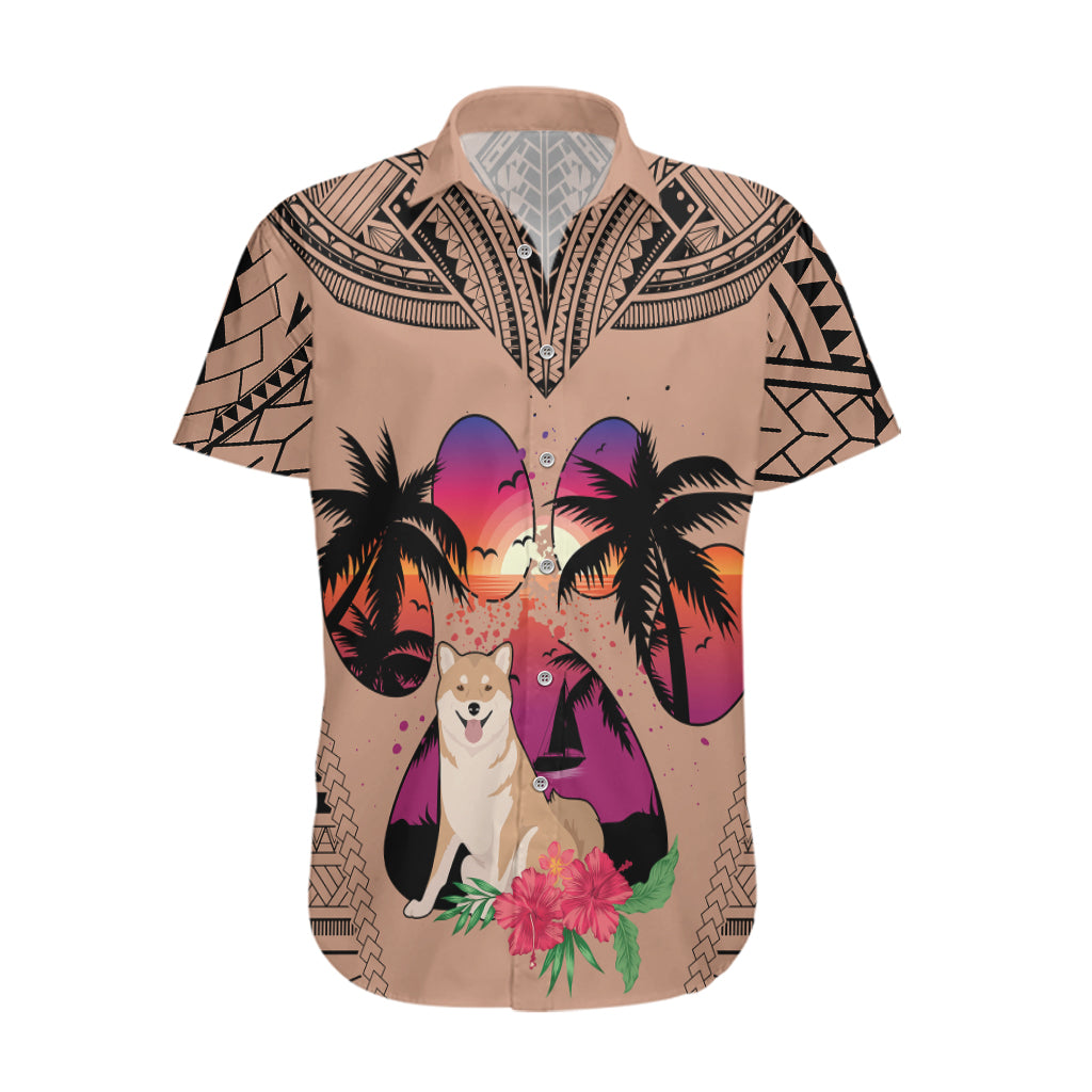 Polynesian Hawaiian Shirt Dog Lover With Shiba Inu - Sunset At The Beach Brown Ver LT7 Brown - Polynesian Pride