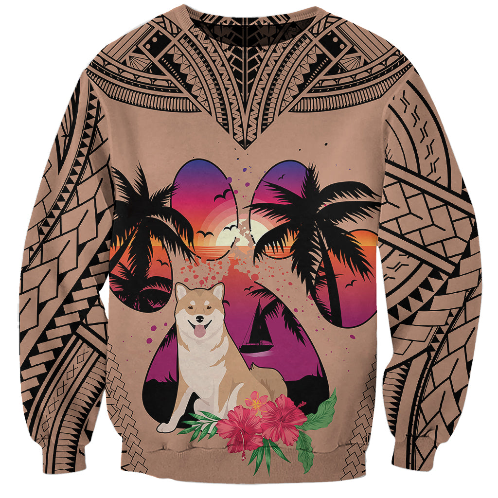 Polynesian Sweatshirt Dog Lover With Shiba Inu - Sunset At The Beach Brown Ver LT7 Unisex Brown - Polynesian Pride