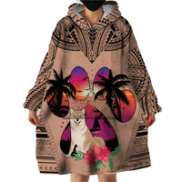 Polynesian Wearable Blanket Hoodie Dog Lover With Shiba Inu - Sunset At The Beach Brown Ver LT7 - Polynesian Pride