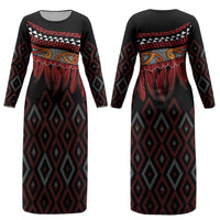 Aotearoa Maori Ngapuhi Iwi Couples Matching Long Sleeve Bodycon Dress and Hawaiian Shirt Korowai Tukutuku Kaokao Motifs