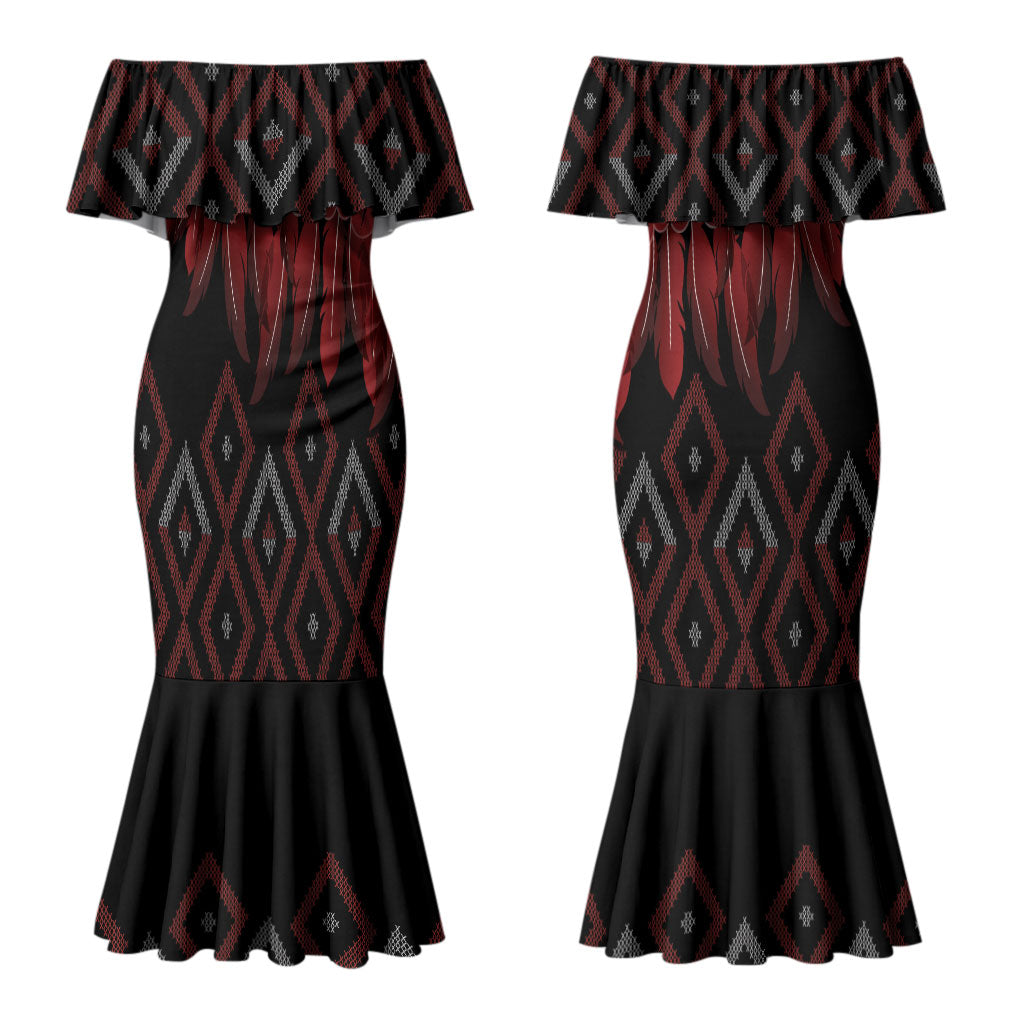 Aotearoa Maori Ngapuhi Iwi Couples Matching Mermaid Dress and Hawaiian Shirt Korowai Tukutuku Kaokao Motifs