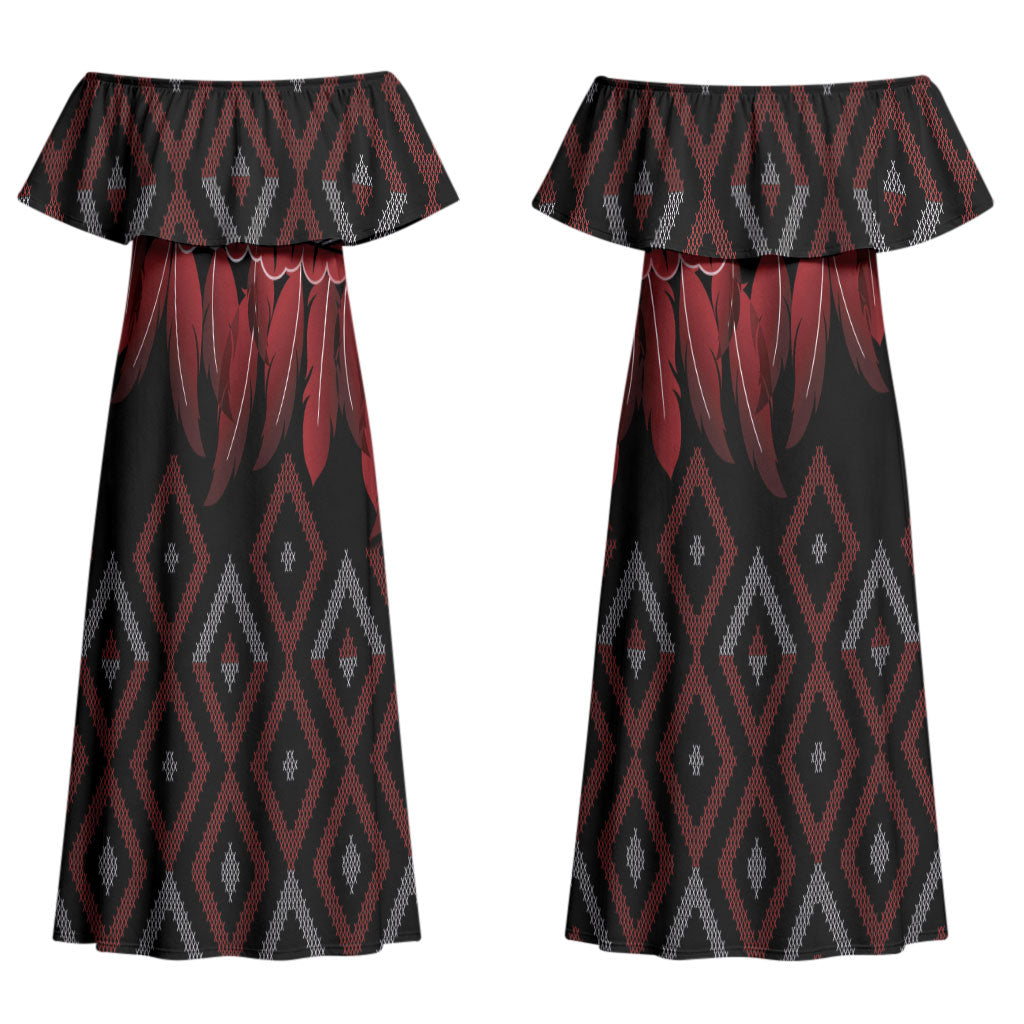 Aotearoa Maori Ngapuhi Iwi Couples Matching Off Shoulder Maxi Dress and Hawaiian Shirt Korowai Tukutuku Kaokao Motifs