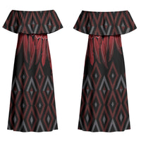 Aotearoa Maori Ngapuhi Iwi Couples Matching Off Shoulder Maxi Dress and Hawaiian Shirt Korowai Tukutuku Kaokao Motifs