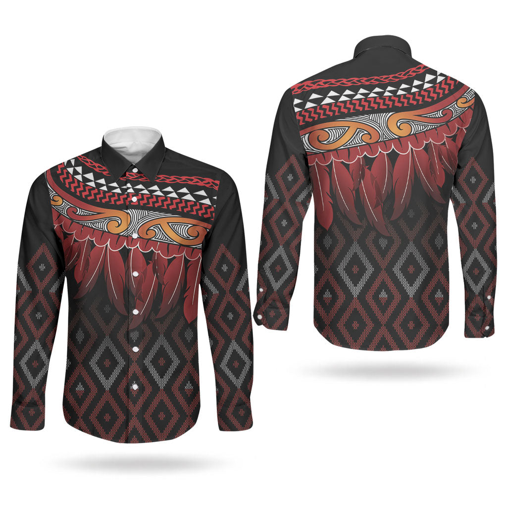 Aotearoa Maori Ngapuhi Iwi Couples Matching Puletasi and Long Sleeve Button Shirt Korowai Tukutuku Kaokao Motifs