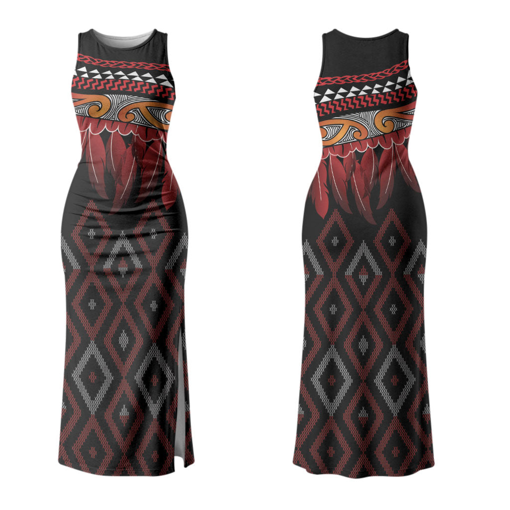 Aotearoa Maori Ngapuhi Iwi Couples Matching Tank Maxi Dress and Hawaiian Shirt Korowai Tukutuku Kaokao Motifs