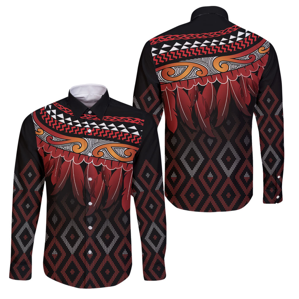 Aotearoa Maori Ngapuhi Iwi Family Matching Long Sleeve Bodycon Dress and Hawaiian Shirt Korowai Tukutuku Kaokao Motifs