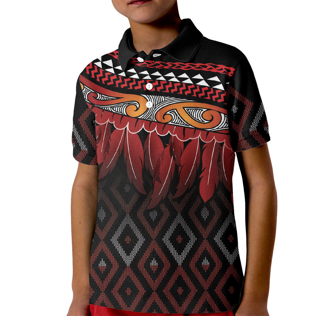 Aotearoa Maori Ngapuhi Iwi Kid Polo Shirt Korowai Tukutuku Kaokao Motifs LT7 Kid Black - Polynesian Pride