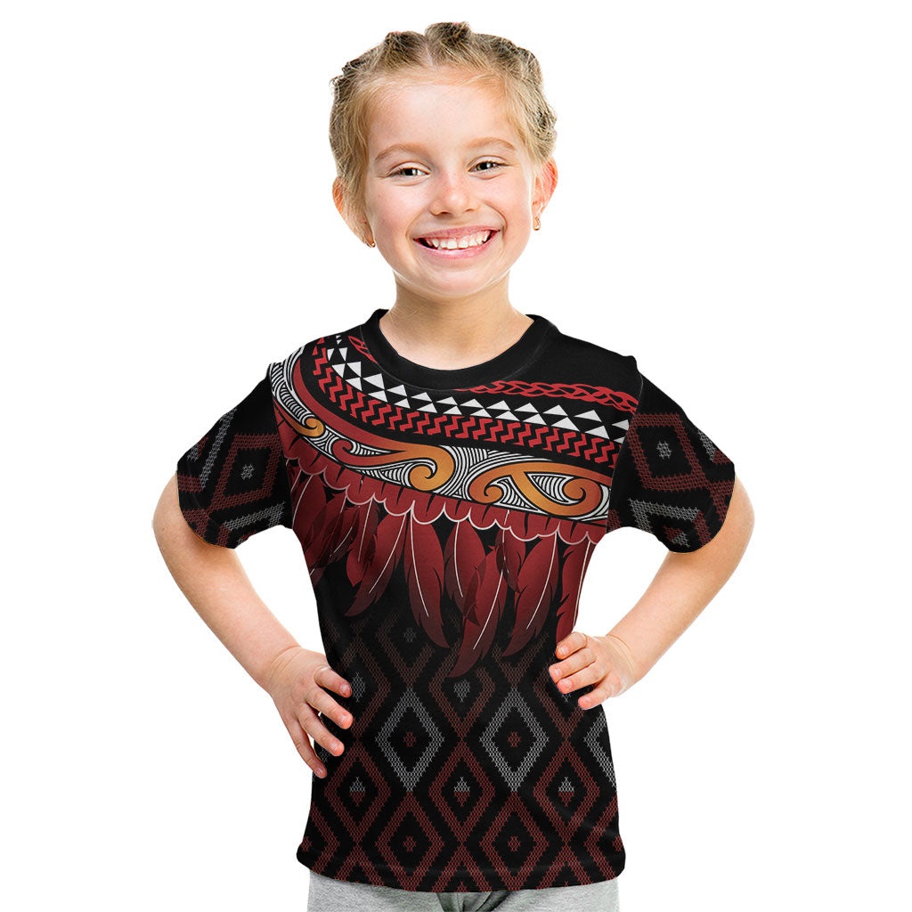Aotearoa Maori Ngapuhi Iwi Kid T Shirt Korowai Tukutuku Kaokao Motifs LT7 Black - Polynesian Pride