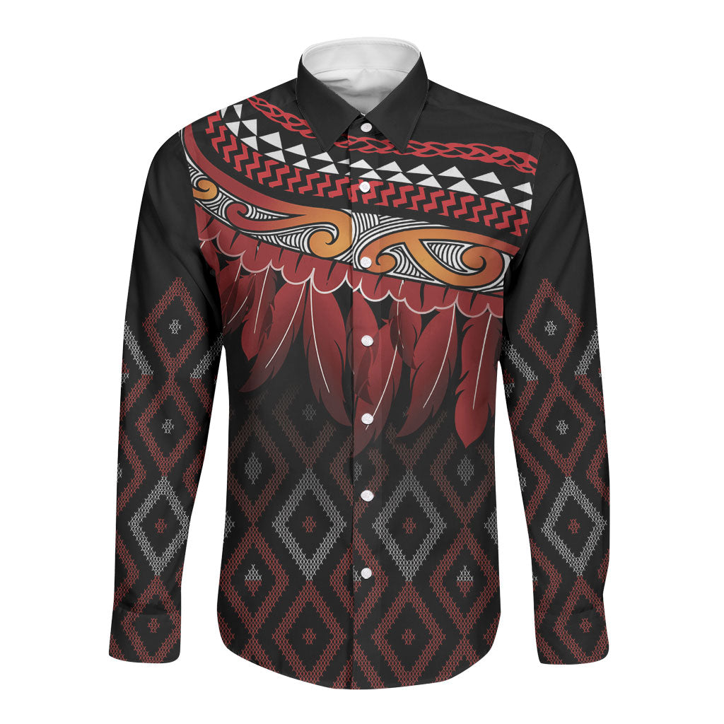 Aotearoa Maori Ngapuhi Iwi Long Sleeve Button Shirt Korowai Tukutuku Kaokao Motifs