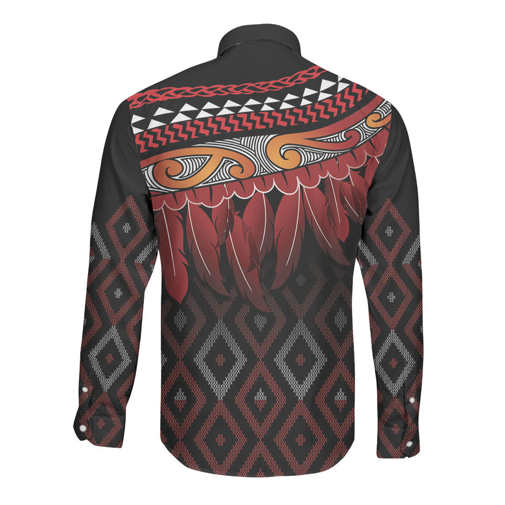 Aotearoa Maori Ngapuhi Iwi Long Sleeve Button Shirt Korowai Tukutuku Kaokao Motifs