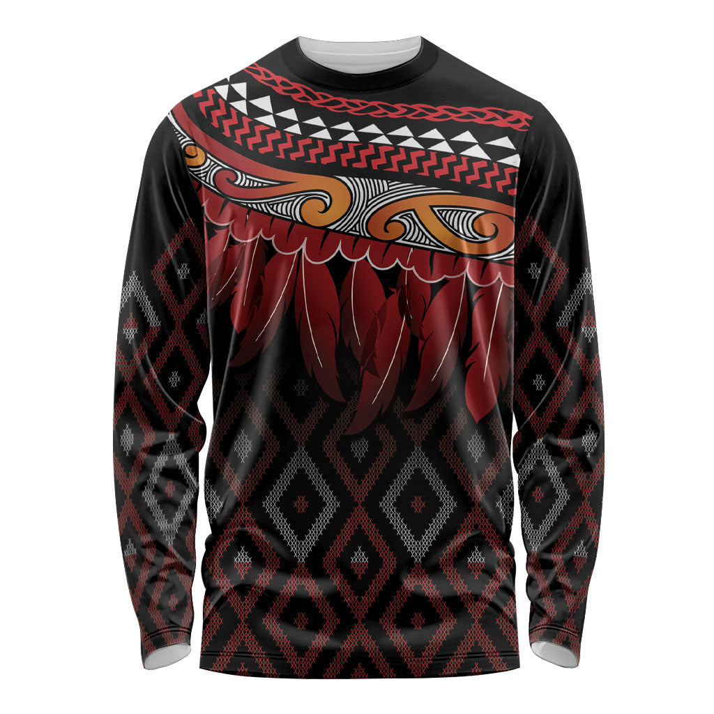 Aotearoa Maori Ngapuhi Iwi Long Sleeve Shirt Korowai Tukutuku Kaokao Motifs
