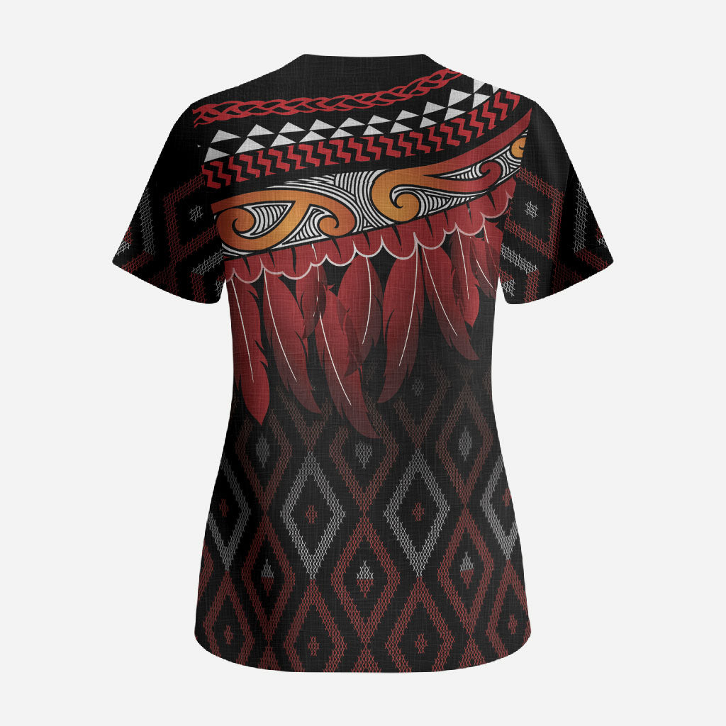 Aotearoa Maori Ngapuhi Iwi Scrub Top Korowai Tukutuku Kaokao Motifs