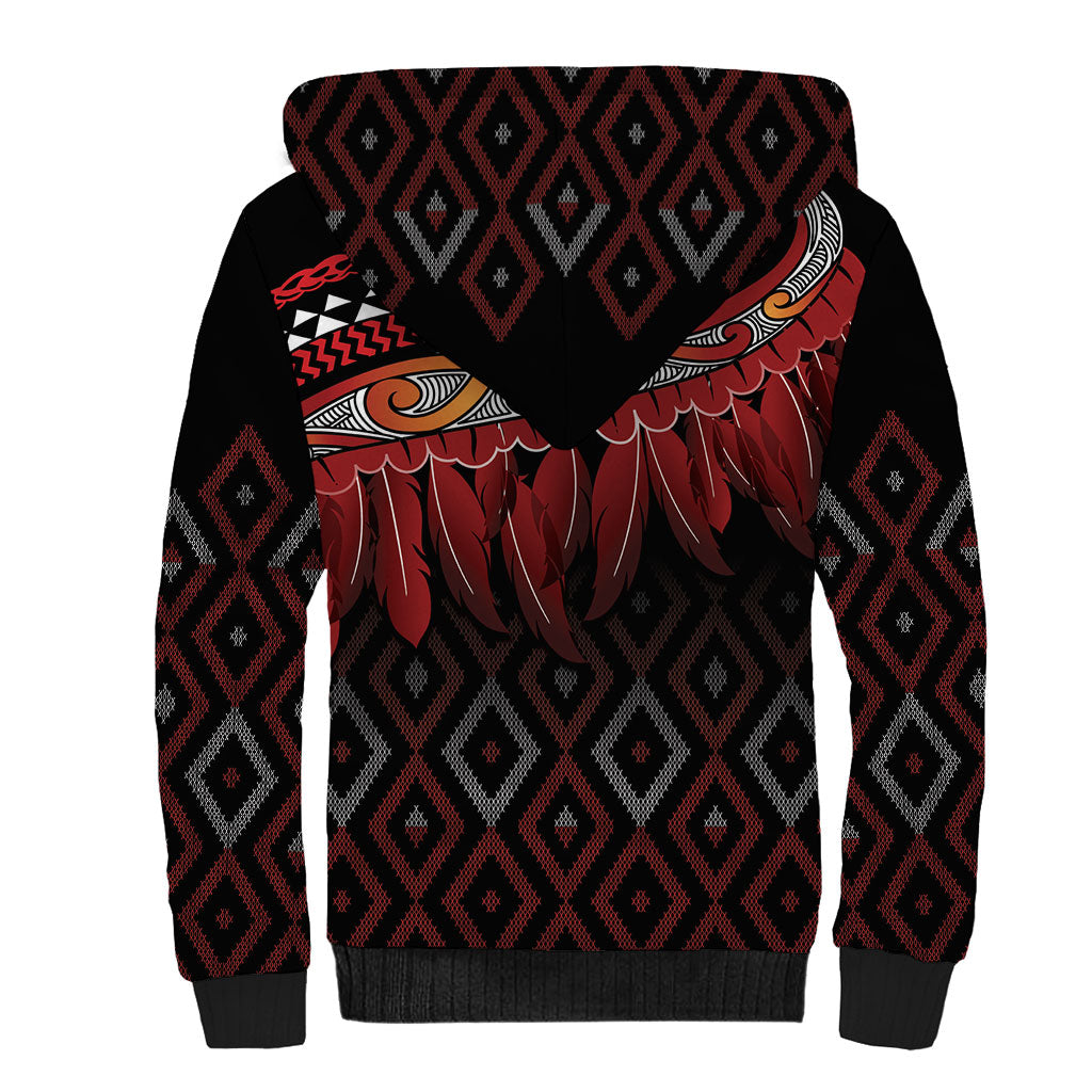 Aotearoa Maori Ngapuhi Iwi Sherpa Hoodie Korowai Tukutuku Kaokao Motifs