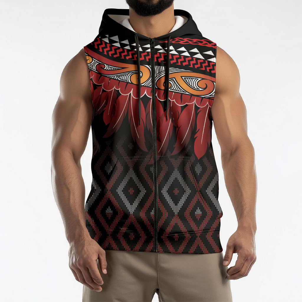 Aotearoa Maori Ngapuhi Iwi Sleeveless Zip Hoodie Korowai Tukutuku Kaokao Motifs